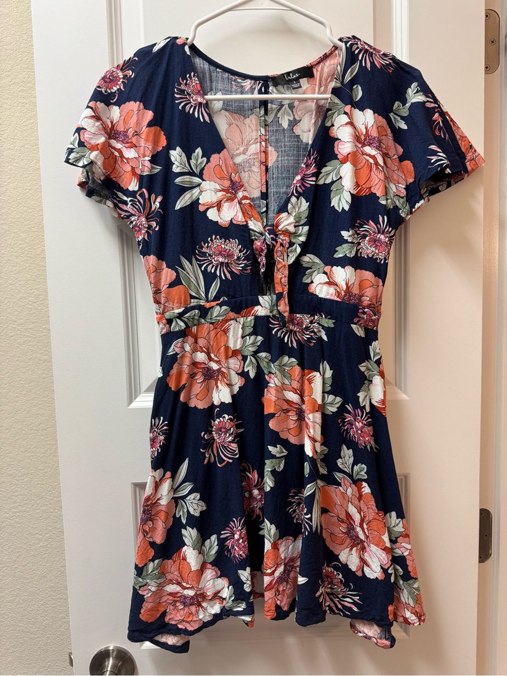 Lulu's Navy Floral Tie-Front Dress